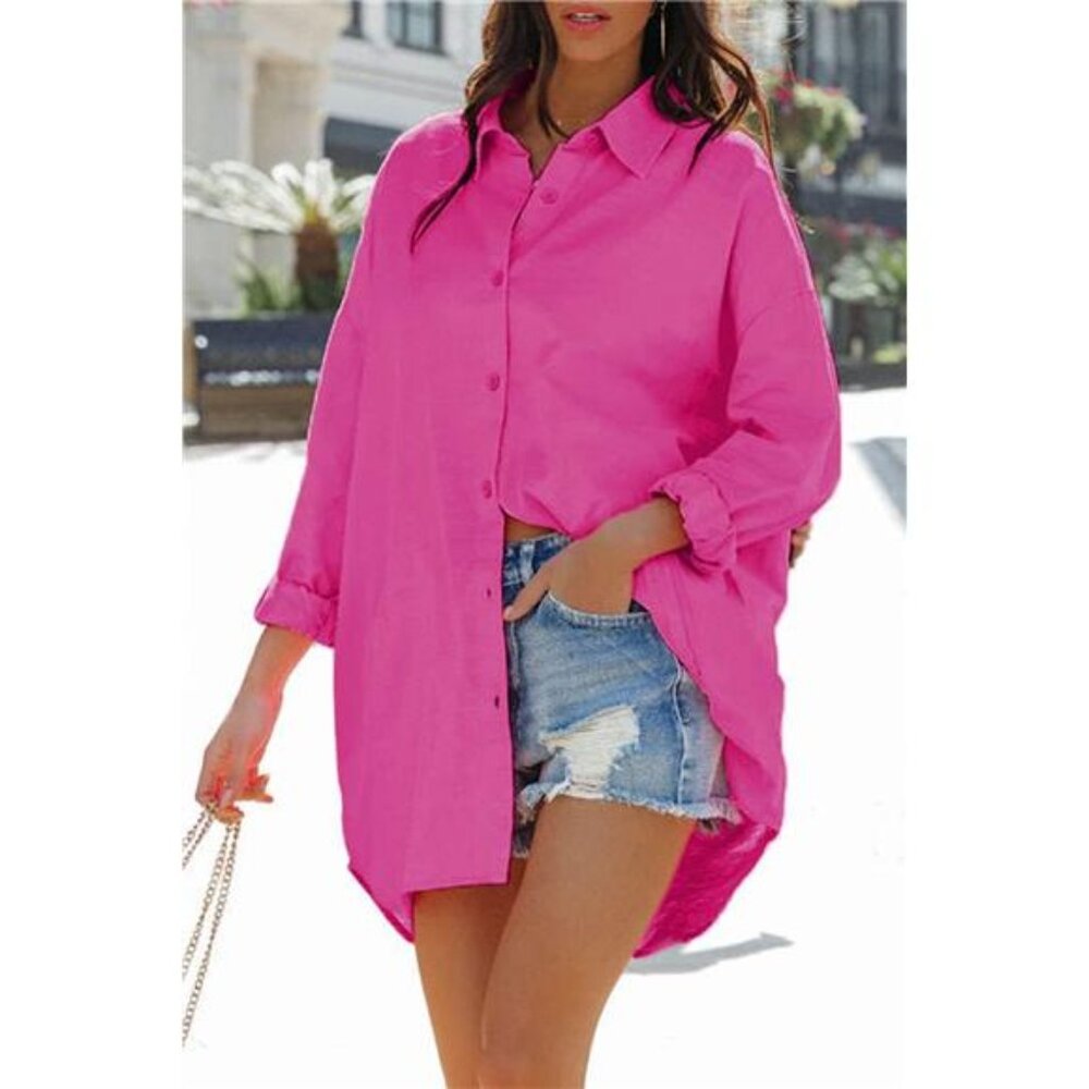 Women's Oversized Button Down Shirts Casual Loose Long Sleeve Long Blouse - Picture 4 of 6